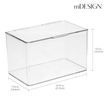mDesign Plastic Kitchen Pantry and Fridge Storage Organizer Box Containers with Hinged Lid for Shelves or Cabinets, Holds Food, Snacks, Canned Drinks, Seasoning, Lumiere Collection, 2 Pack, Clear