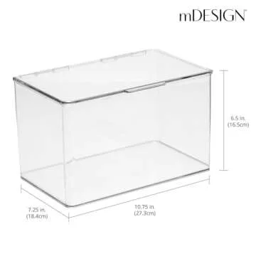 mDesign Plastic Kitchen Pantry and Fridge Storage Organizer Box Containers with Hinged Lid for Shelves or Cabinets, Holds Food, Snacks, Canned Drinks, Seasoning, Lumiere Collection, 2 Pack, Clear