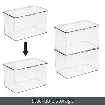 mDesign Plastic Kitchen Pantry and Fridge Storage Organizer Box Containers with Hinged Lid for Shelves or Cabinets, Holds Food, Snacks, Canned Drinks, Seasoning, Lumiere Collection, 2 Pack, Clear