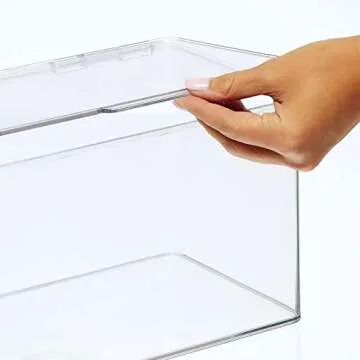 mDesign Plastic Kitchen Pantry and Fridge Storage Organizer Box Containers with Hinged Lid for Shelves or Cabinets, Holds Food, Snacks, Canned Drinks, Seasoning, Lumiere Collection, 2 Pack, Clear