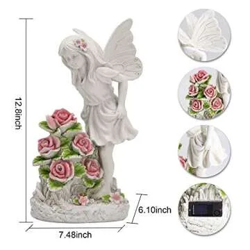Garden Figurines Angel Garden Statue Outdoor Decor, Solar Powered Resin Sculpture with 5 LEDs Art De...