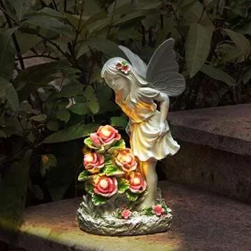 Garden Figurines Angel Garden Statue Outdoor Decor, Solar Powered Resin Sculpture with 5 LEDs Art Decoration for Patio Lawn Yard Porch, Ornament Housewarming Garden Gift, 12.8 x 7.5 x 6.1 Inch