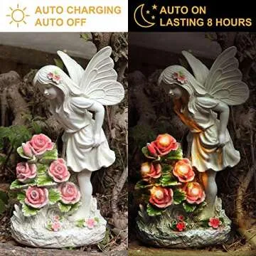 Garden Figurines Angel Garden Statue Outdoor Decor, Solar Powered Resin Sculpture with 5 LEDs Art Decoration for Patio Lawn Yard Porch, Ornament Housewarming Garden Gift, 12.8 x 7.5 x 6.1 Inch