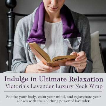 Victoria's Lavender Luxury Microwavable Aromatherapy Lavender Neck Wrap Provides Stress and Neck Pain Relief with Organic Lavender Buds and Flax Seed, Extra Long, Excellent Gift for Relaxation