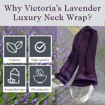 Victoria's Lavender Luxury Microwavable Aromatherapy Lavender Neck Wrap Provides Stress and Neck Pain Relief with Organic Lavender Buds and Flax Seed, Extra Long, Excellent Gift for Relaxation