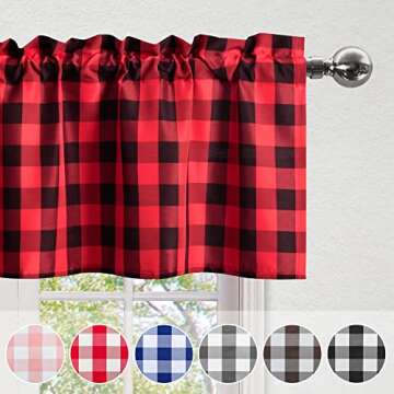Hiasan Semi Sheer Plaid Valance Curtains - Light Filtering Buffalo Window Valance for Kitchen