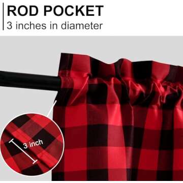 Hiasan Semi Sheer Plaid Valance Curtains - Light Filtering Buffalo Window Valance for Kitchen
