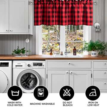 Hiasan Semi Sheer Plaid Valance Curtains - Light Filtering Buffalo Window Valance for Kitchen