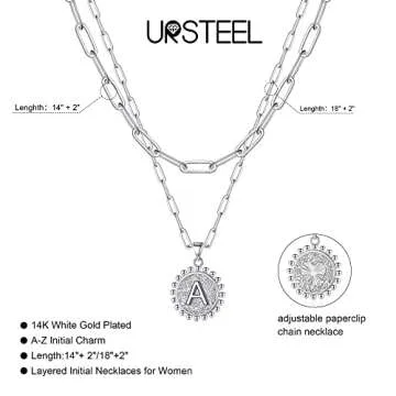 Ursteel Initial Necklace for Women - Silver Dainty Layered Letter A Necklaces for Women Trendy Silver Choker Pendent Jewelry Gifts Paperclip Chain