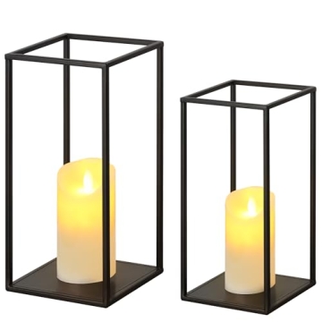 Eufrozy Lanterns Decorative Indoor Set of 2 Black Metal Lantern Candle Holder, Modern Farmhouse Lant...