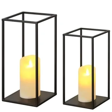 Eufrozy Lanterns Decorative Indoor Set of 2 Black Metal Lantern Candle Holder, Modern Farmhouse Lant...