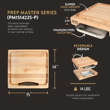 John Boos Boos Block Newton Prep Master Reversible Wood Cutting Board with Juice Groove and Pan, 15"...