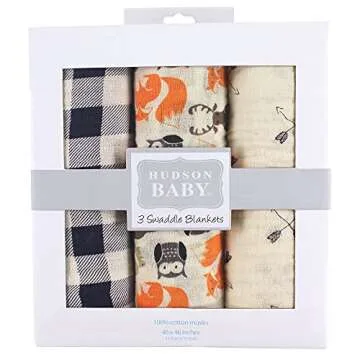 Hudson Baby Unisex Baby Cotton Muslin Swaddle Blankets, Forest, 3-Pack