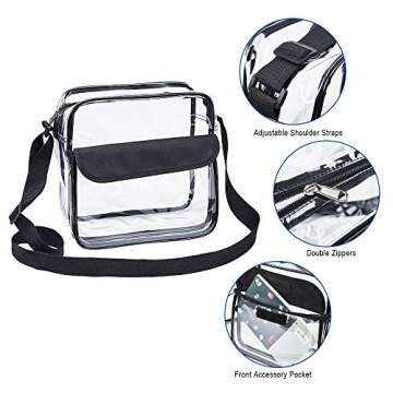 Magicbags Clear Cross-Body Messenger Shoulder Bag, NFL and PGA Stadium Approved Clear Purse with Adjustable Strap Medium