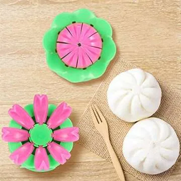 5 Pieces Bun Maker Bun Dumpling Maker Steam Filled Plastic Mold and Filling Spoon Cooking Tool Set for Kids Learning to Make Delicious Bun and Dumplings(Green, Pink)