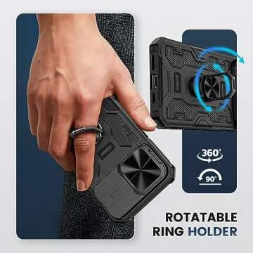 NULETO for iPhone 15 Pro Max Case with Rotatable Kickstand, Slid Camera Cover and Screen Protector, Magnetic Protective Phone Case for iPhone 15 ProMax 6.7 with Ring Holder Stand and Magnet, Black