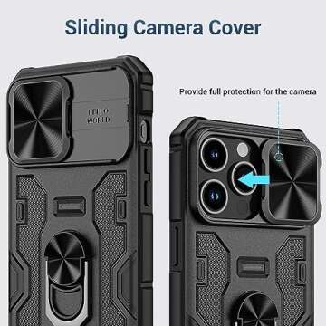 NULETO for iPhone 15 Pro Max Case with Rotatable Kickstand, Slid Camera Cover and Screen Protector, Magnetic Protective Phone Case for iPhone 15 ProMax 6.7 with Ring Holder Stand and Magnet, Black