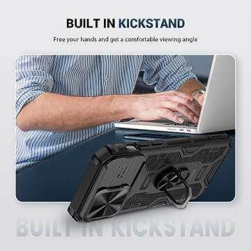 NULETO for iPhone 15 Pro Max Case with Rotatable Kickstand, Slid Camera Cover and Screen Protector, Magnetic Protective Phone Case for iPhone 15 ProMax 6.7 with Ring Holder Stand and Magnet, Black