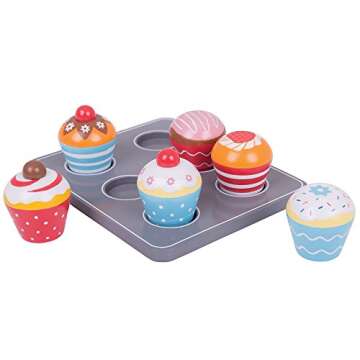 Bigjigs Toys Wooden Cupcakes Muffin Tray - Pretend Play Food
