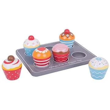 Bigjigs Toys Wooden Cupcakes Muffin Tray - Pretend Play Food