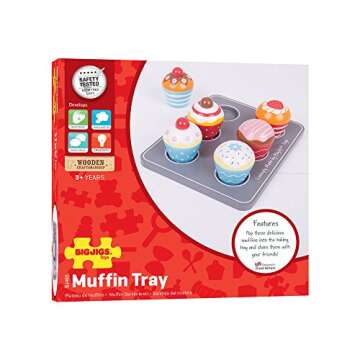 Bigjigs Toys Wooden Cupcakes Muffin Tray - Pretend Play Food