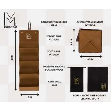 Sunglass Holder For Multiple Glasses – Sunglass Organizer Premium Vegan Leather Foldable Travel Case Luxury Glasses Case | Sunglass Case Hard Shell for Travel (4 Slots, Brown - Checkered)