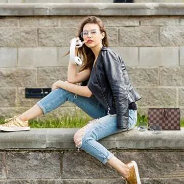 Sunglass Holder For Multiple Glasses – Sunglass Organizer Premium Vegan Leather Foldable Travel Case Luxury Glasses Case | Sunglass Case Hard Shell for Travel (4 Slots, Brown - Checkered)