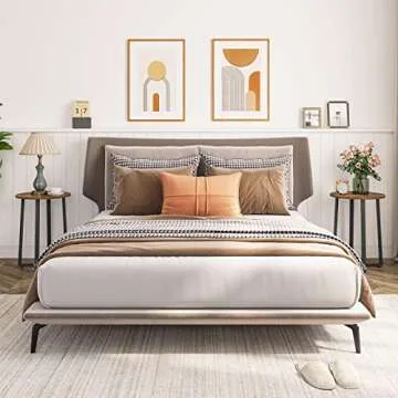 HOOBRO Side Table, Round Accent End Table with Sturdy X-Shaped Metal Frame, 15.7" Round Nightstand, for Living Room, Bedroom, Balcony, Office, Rustic Brown BF95BZ01