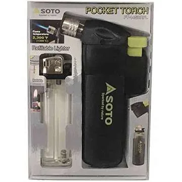SOTO Butane Torch Lighter, Compact Windproof Pocket Lighter, Refillable, Adjustable Flame, Durable and Portable for Camping, Hiking, BBQs, and DIY Projects