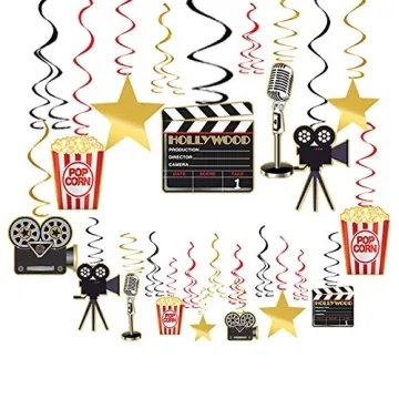 30-Piece Movie Night Decorations Hanging Swirls - Hollywood Party Supplies