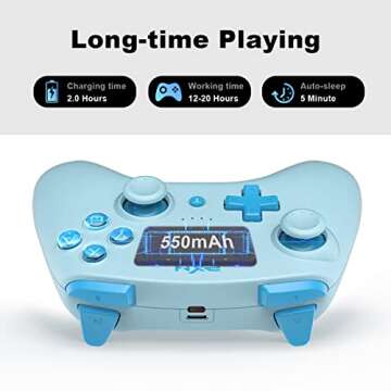 PXN 9607 Wireless Switch Controller for Switch/Switch Lite/OLED, Support iOS Switch Pro Controller with Turbo, Wake-up, NFC, Motion, Vibration Wireless Switch Controller - Cyan