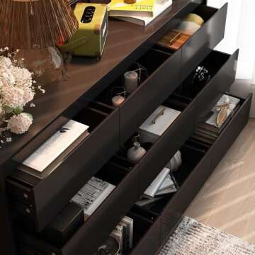Hitow Dresser for Bedroom with 9 Deep Drawers, Large Modern Chest of Drawers Handle Free, Freestanding Black Long Dressers for Closet Living Room, Ball Bearing Slide (63" W x 15.7" D x 31.5" H)