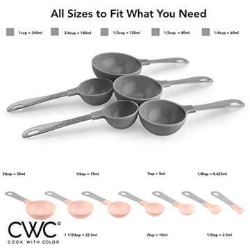 COOK WITH COLOR Measuring Cups Set and Measuring Spoon Set, Stainless Steel Handles, Nesting Kitchen Measuring Set, Liquid Measuring Cup Set, 12 PC Stainless Steel, Pale Pink