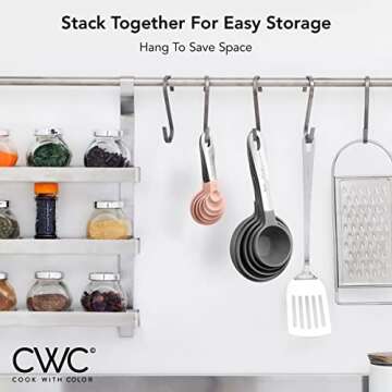 COOK WITH COLOR Measuring Cups Set and Measuring Spoon Set, Stainless Steel Handles, Nesting Kitchen Measuring Set, Liquid Measuring Cup Set, 12 PC Stainless Steel, Pale Pink