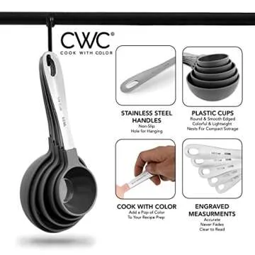 COOK WITH COLOR Measuring Cups Set and Measuring Spoon Set, Stainless Steel Handles, Nesting Kitchen Measuring Set, Liquid Measuring Cup Set, 12 PC Stainless Steel, Pale Pink