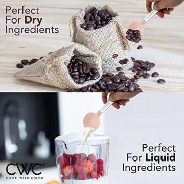 COOK WITH COLOR Measuring Cups Set and Measuring Spoon Set, Stainless Steel Handles, Nesting Kitchen Measuring Set, Liquid Measuring Cup Set, 12 PC Stainless Steel, Pale Pink