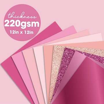 Desecraft 36 Sheets 12x12 Pink Cardstock Scrapbook Decorative Paper - 220gsm Pink Solid Glitter Shim...
