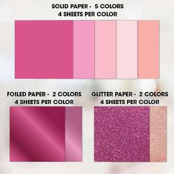 Desecraft 36 Sheets 12x12 Pink Cardstock Scrapbook Decorative Paper - 220gsm Pink Solid Glitter Shimmer - for Card Making Journaling Origami Scrapbook Paper Scrapbooking Supplies Spring