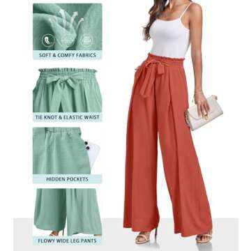 Lepunuo Wide Leg Pants for Women Elastic High Waisted Palazzo Pants Printed Loose Flowy Trousers wit...