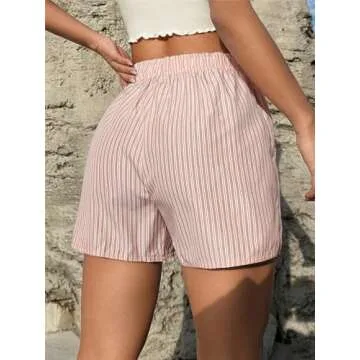 SOLY HUX Women's Y2K Striped Boxer Shorts Elastic High Waisted Straight Leg Workout Gym Shorts Multi...