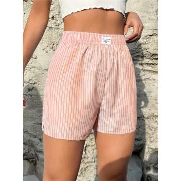 SOLY HUX Women's Y2K Striped Boxer Shorts Elastic High Waisted Straight Leg Workout Gym Shorts Multicoloured Letter M