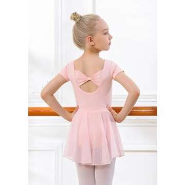 DIPUG Pink Girls Ballet Leotards with Removable Skirt Toddler Hollow Back Dance Dress Combo Size 4t 5t 6 S