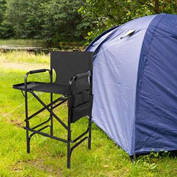 OmySalon 31" Tall Directors Chair Black Folding with Side Table Storage Bag,Aluminum Frame 300 lbs C...