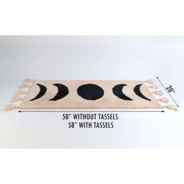 Bohemian Runner Moon Phases Bath Mat with Tassels Half Moon Rugs College Dorm Room Decor for Bathroo...