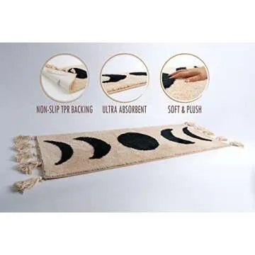Bohemian Moon Phases Bath Mat with Tassels 20x60
