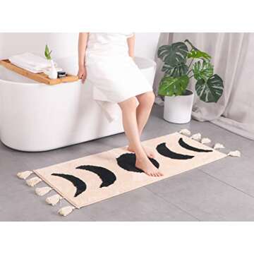 Bohemian Moon Phases Bath Mat with Tassels 20x60