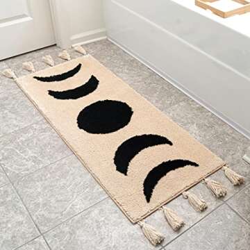 Bohemian Moon Phases Bath Mat with Tassels 20x60