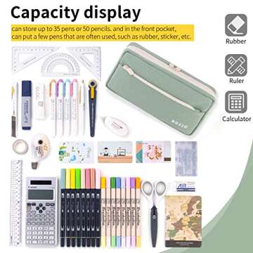 EASTHILL Big Capacity Pencil Case Pencil Pouch School Supplies for College Students Office Simple Stationery Pencil Holder Bag Teen Girls Women-Green