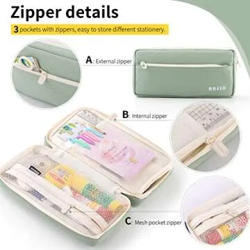 EASTHILL Big Capacity Pencil Case Pencil Pouch School Supplies for College Students Office Simple Stationery Pencil Holder Bag Teen Girls Women-Green