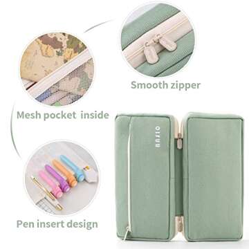 EASTHILL Big Capacity Pencil Case Pencil Pouch School Supplies for College Students Office Simple Stationery Pencil Holder Bag Teen Girls Women-Green